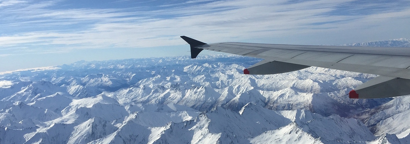 plane view over snowcovered mountains