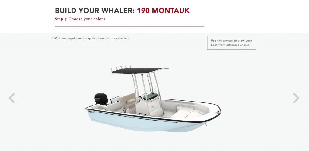Boston Whaler Boat Builder Tool on Website