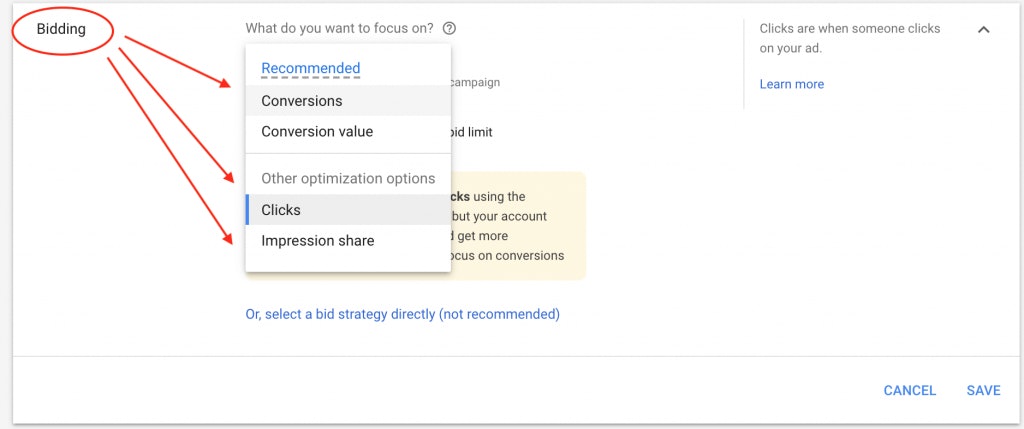 Automated Bidding Strategies Screenshot from Google Ads